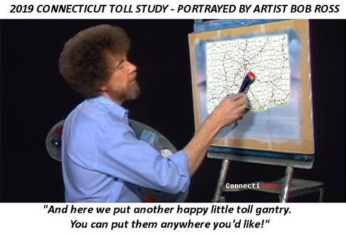 Bob Ross painting tolls on CT map spoof meme