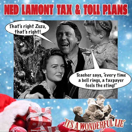 Ned Lamont implementing tolls It’s a Wonderful Life spoof meme