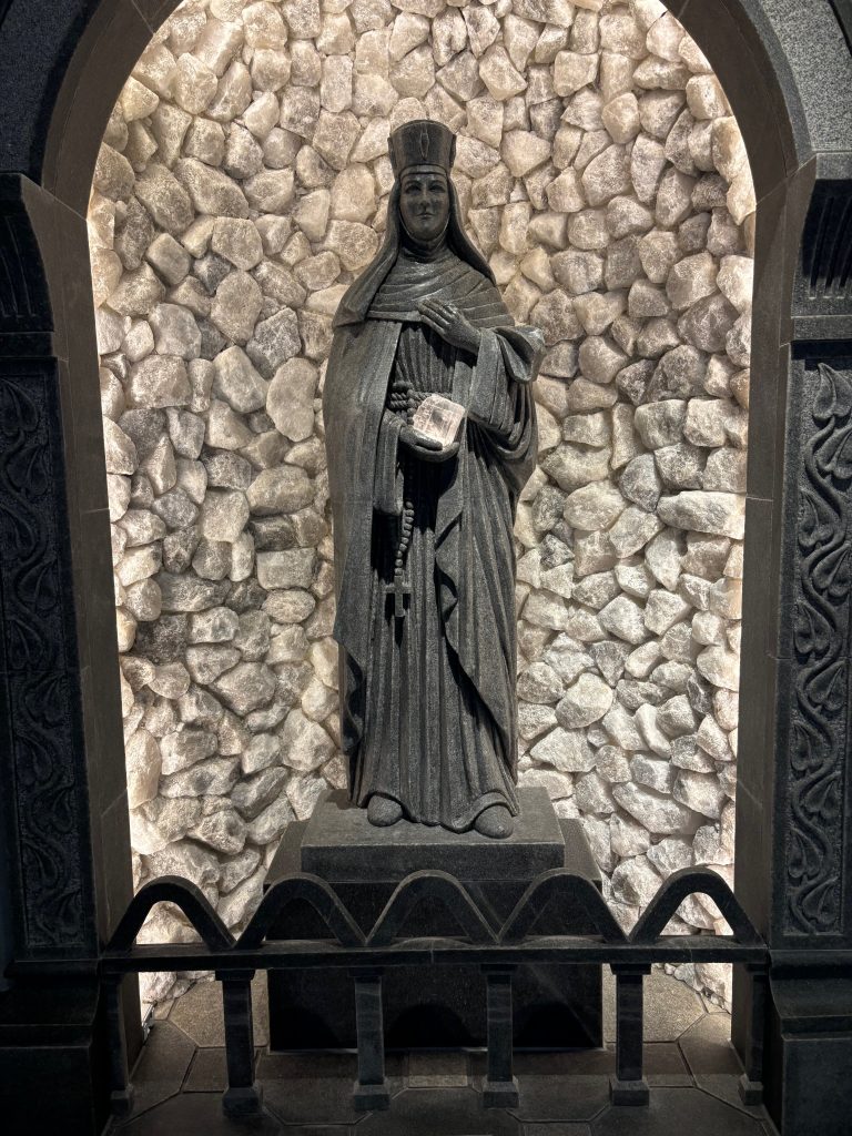 A statue of St. Kinga, patron saint of salt miners, in the Tobacco  & Salt museum in Tokyo